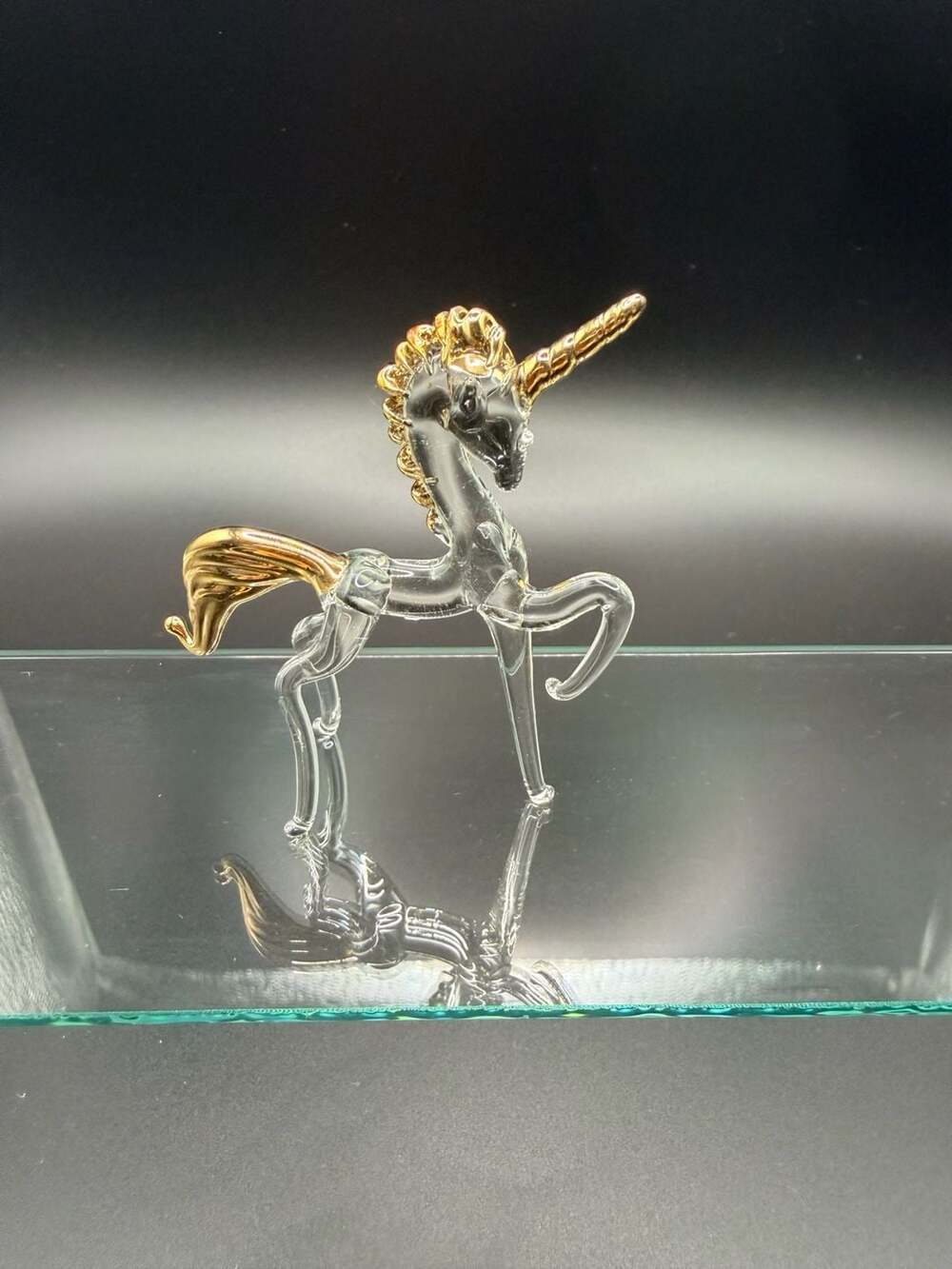 Hand Blown Glass Unicorn Figurine with Gold Accents